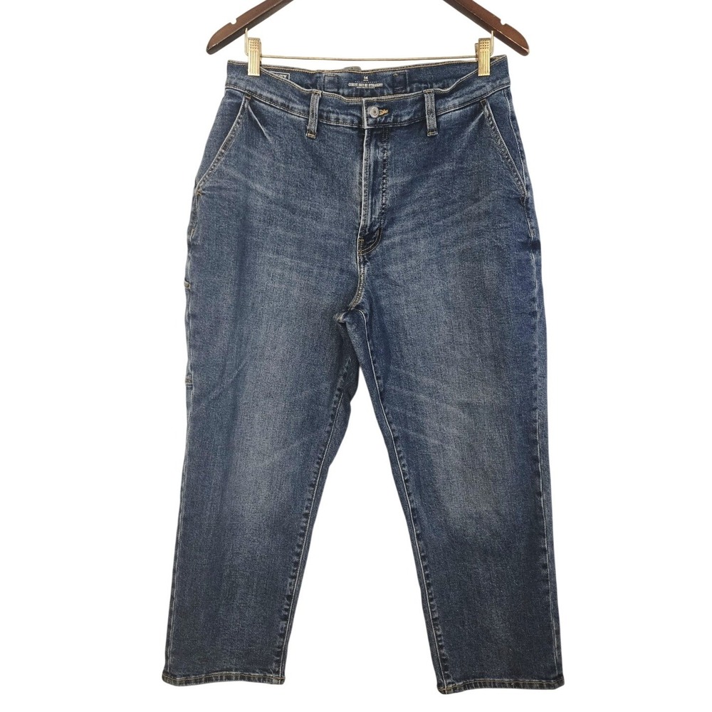 Old Navy Workwear Curvy‎ Sky-Hi Straight Mary Jo Utility Jeans 14 Petite